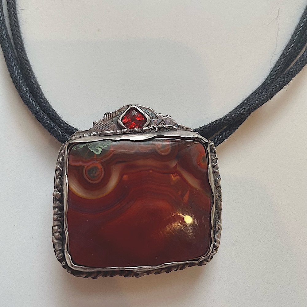 HAND made Agate Choker .999 sterling with 2 cords